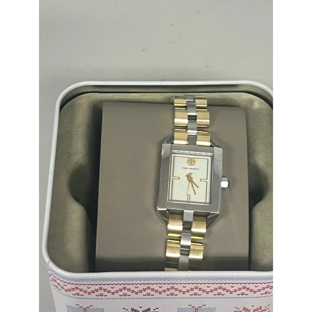 Tory Burch TBW1102 Two-Tone Rectangle Ladies Quartz Watch, 3ATM Waterproof